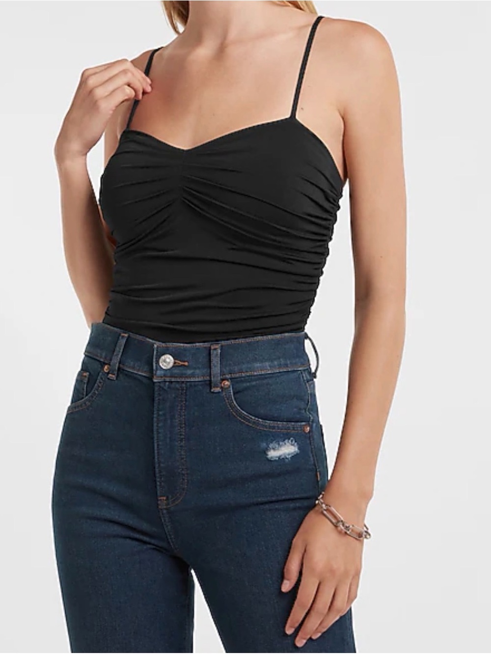 Express Body Contour Compression Ruched Bodysuit With Bra Cups